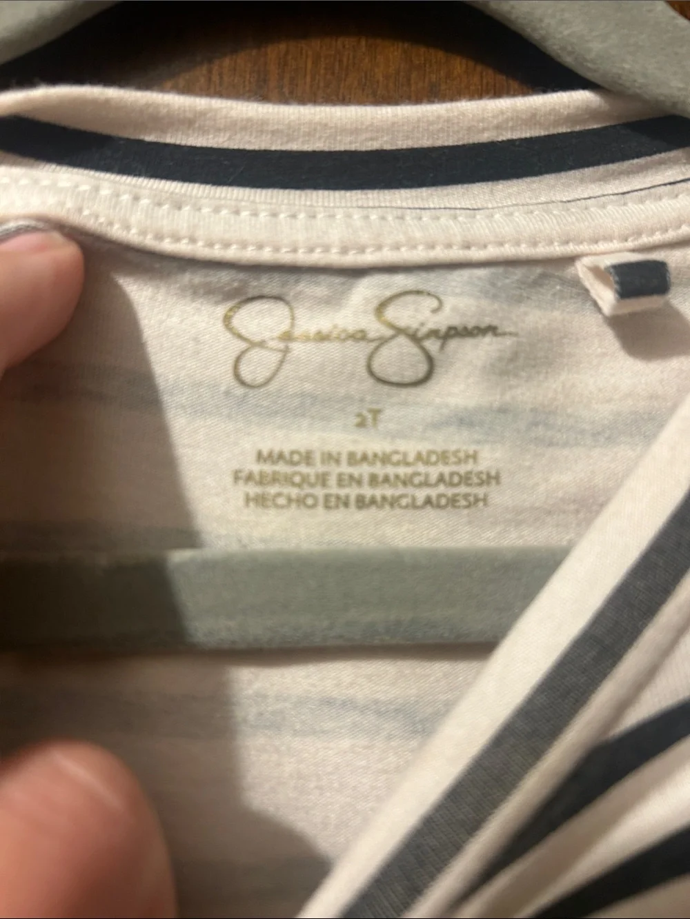 Jessica Simpson Cream and Navy Striped Tee with Puff Sleeve Detail